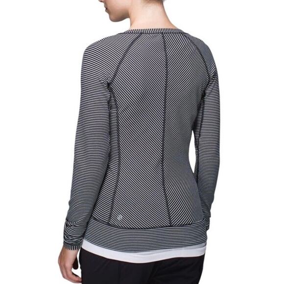 LULULEMON Hyper Stripe Long Sleeve Top Women 12 Black Heathered Sporty Outdoor - Picture 2 of 16